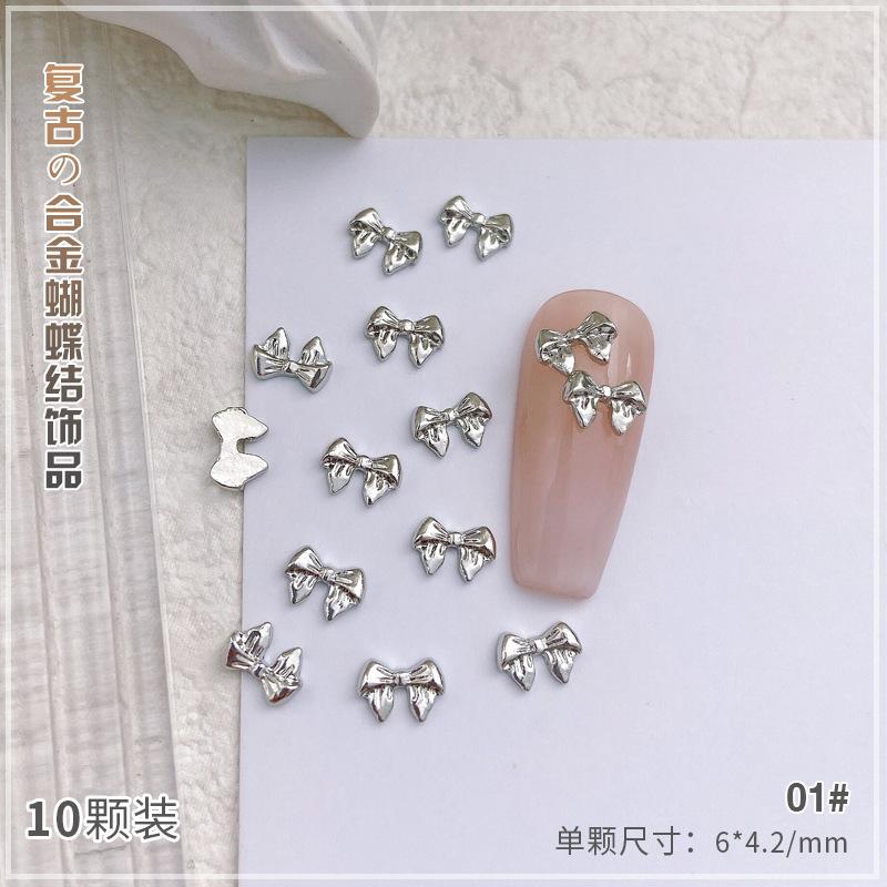 

10 шт. сплава бант для ногтей подвески украшения 3D роскошные серебряные золотые банты в форме ювелирных изделий DIY маникюр дизайн принадлежности 01#