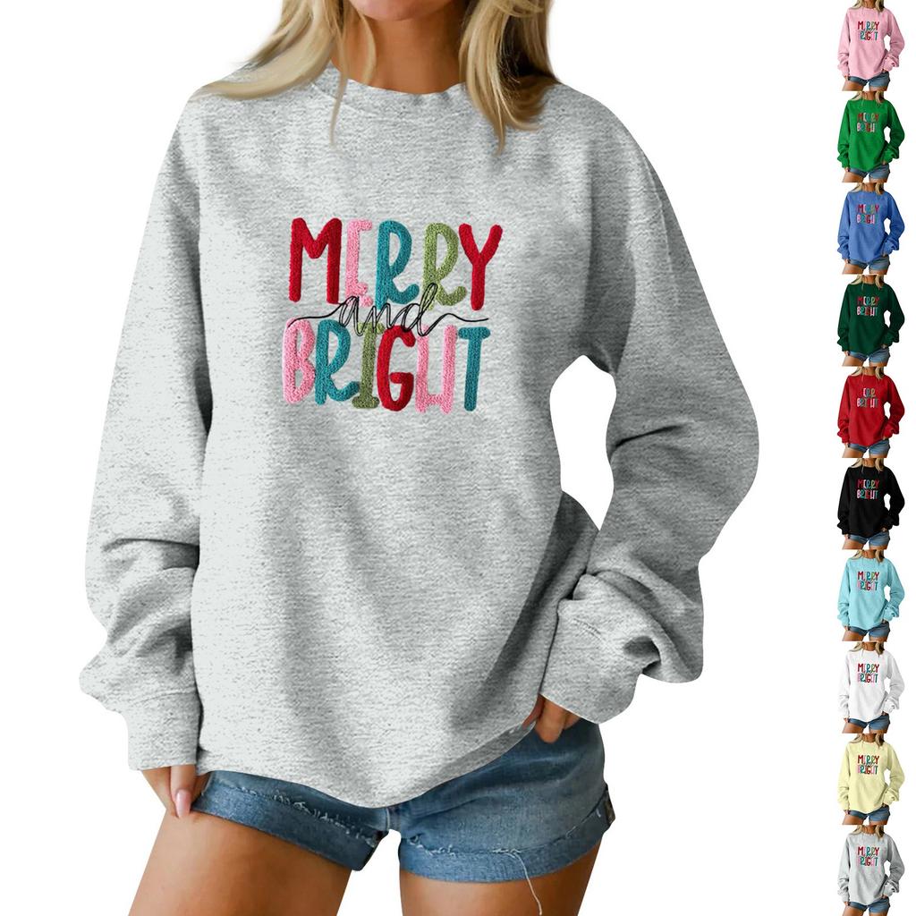 Damenmode Lässig Langärmlig Locker Weihnachten Bedruckt Rundhals Pullover Hoodie Sweatshirt