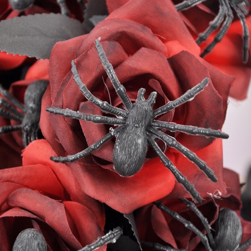 Silk Black Spiders Rose Bouquets Flexible Stalk Floral Arrangement Decoration For Halloween Weddings Event