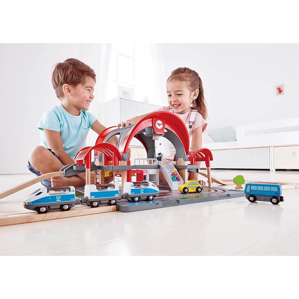 Hape Large Terminal Station Rail Set 54x135x26cm Wooden Educational Toy for Ages 3 and Up