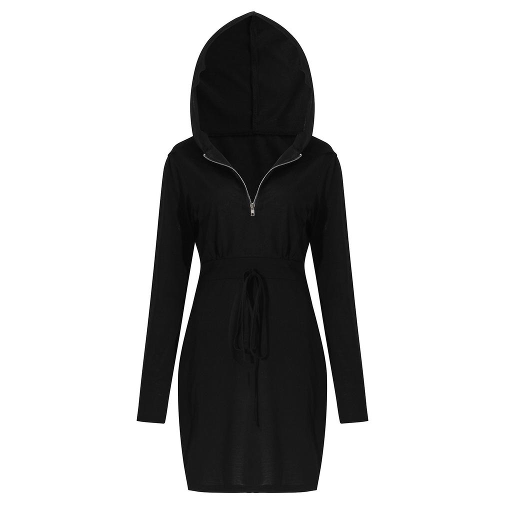 Women's Fashion Sexy Hooded Sweater Dress Color Slim Fit Hip Dress