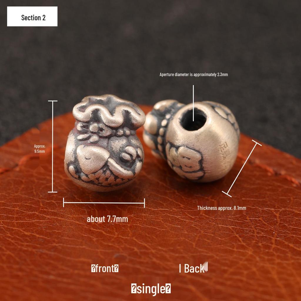 Sterling Silver S999 Wealth Attraction Beads - 3D Money Bag Design for DIY Bracelets
