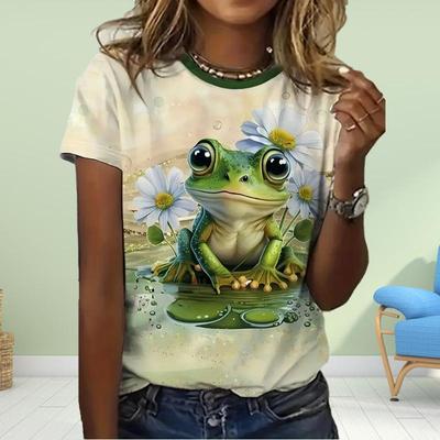 Fashion WomenThe Frog Prince Print T Shirt Funny Casual O-neck Short Sleeves T-shirt Summer Female Tee Shirt