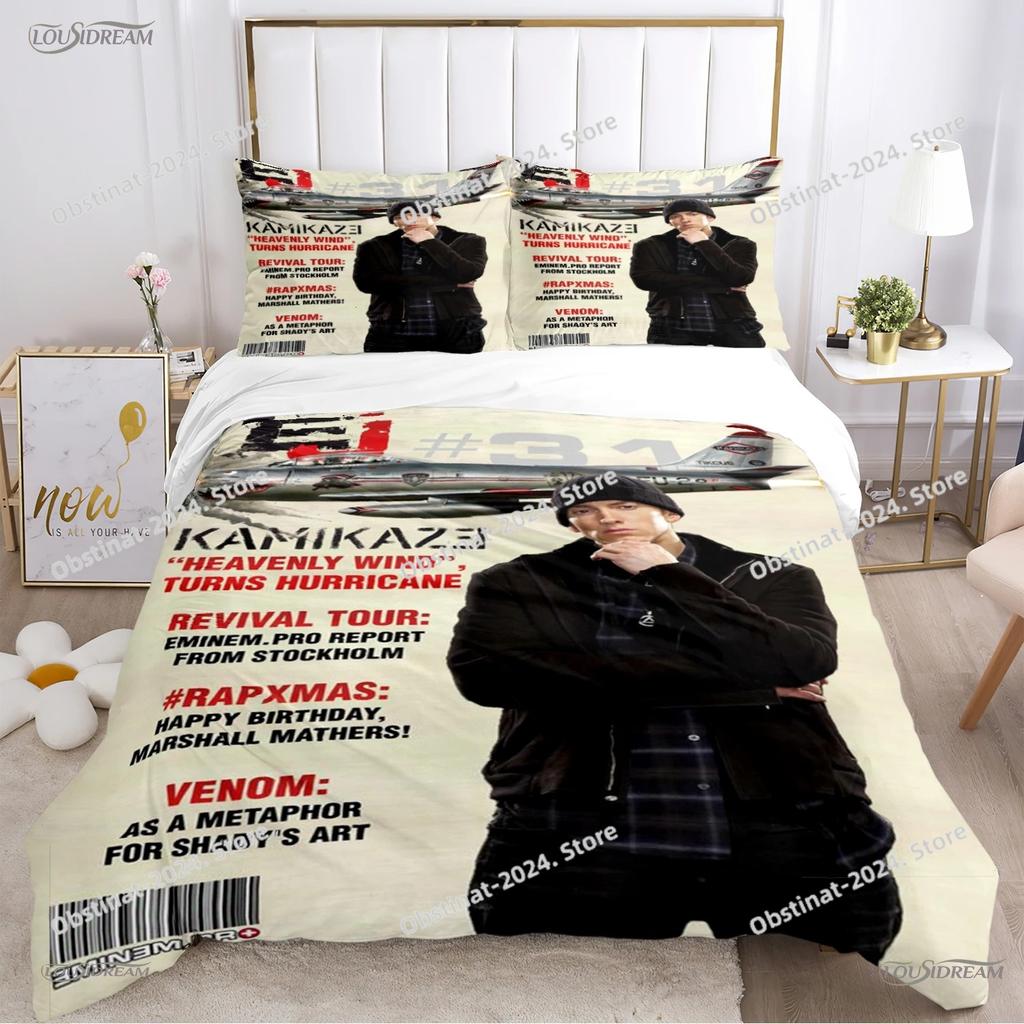 Eminem Hip-Hop-Sänger Ganzjahres-Bettdecke casal Bezüge Bettwäsche-Sets Weiche Steppdeckenbezüge und Kissenbezüge Teen SingleDoppelQueenKing