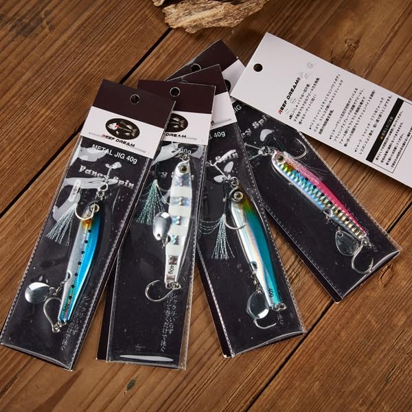 REEF DREAM Jig Metalic Momeală Seabass Pește Albastru Jig cu Lamă 20g 30g 40g Set 5 Culori Jig Cădere Lentă Pește Albastru Seabass Cambulă Merou