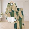 Women Plus Size Round Neck Long Sleeve Printed High Low Top Wide Leg Pants Two Piece Set