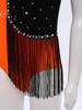 Girls Color Block Gymnastics Leotard with Mock Neck & Keyhole Back, Shiny Rhinestones & Tassels for Dance & Figure Skating
