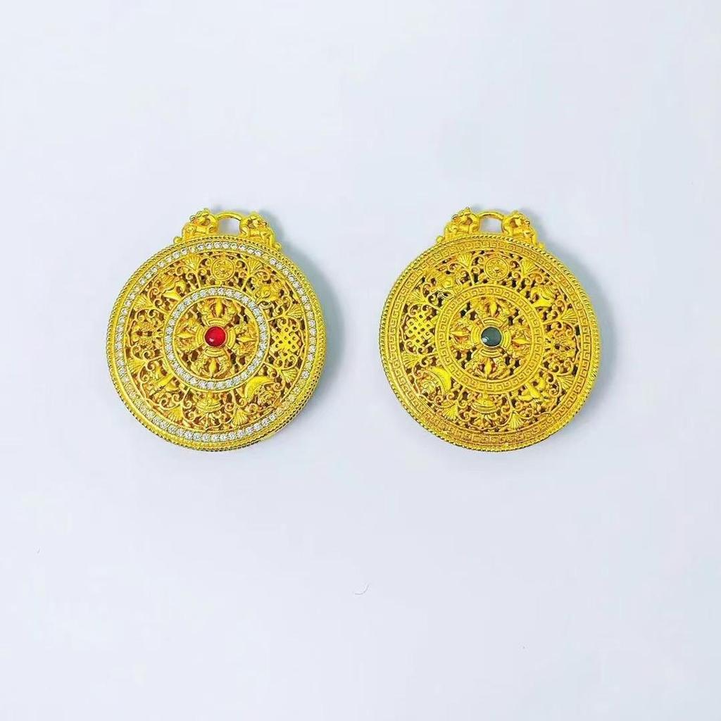 Diamond-Studded Eight Treasures Compass Unisex Pendant Necklace, Sweater Chain, Imitation Vietnamese Sand Gold Design