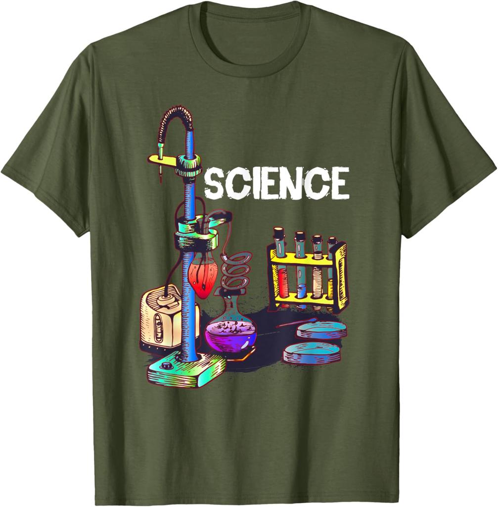 Science Laboratory Chemistry Glassware Graphic TShirt Casual Cotton Short Sleeve Tee for Science Lovers