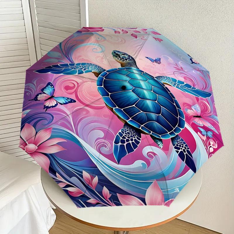 1PC turtle butterfly Automatic Open/Close Umbrella Compact Folding Umbrella with 8-Rib Shaft lightweight esign, Highquality Fabric1139A