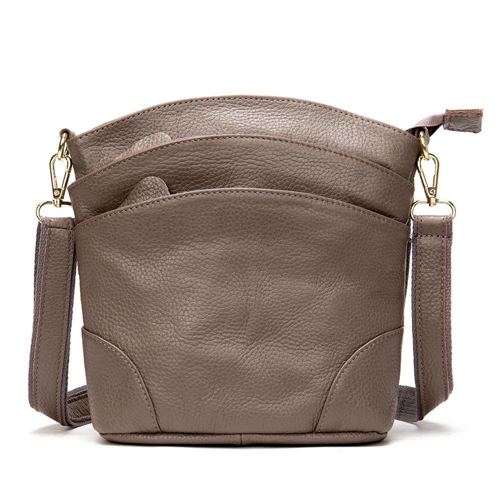 Women's Genuine Leather Bucket Bag - Autumn/Winter Fashion for Middle-Aged Moms