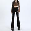 Women's Light Wash High-Waist American-Style Flared Jeans, Slim Fit, Elastic, Small Size, Washed Blue Horseshoe Design