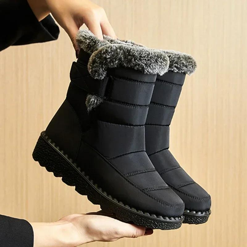Fashion Couples Ankle Boots Waterproof Winter Boots for Women 2025 New Faux Fur Long Plush Snow Boots Woman Platform Shoes Warm Cotton