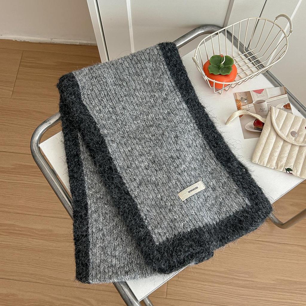 Women's High-End Blue Wool Scarf: Versatile Winter Fashion, Warm Snood, Korean Style Trend
