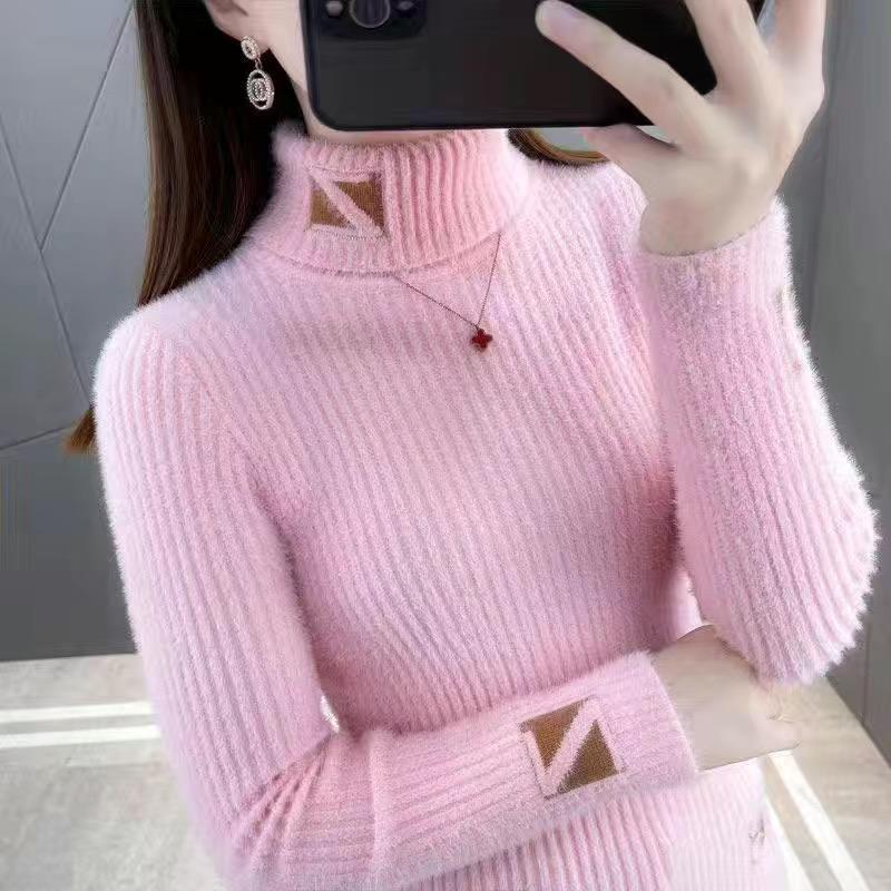 Autumn and Winter Turtleneck Sweater Letter Jacquard Tight-fitting Slimming Knitted Temperament Bottoming Shirt