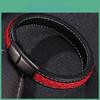 Men Style Red Punk Handwoven Leather Bracelet Highquality Metal Buckle Women Wristband Gift Bb0008