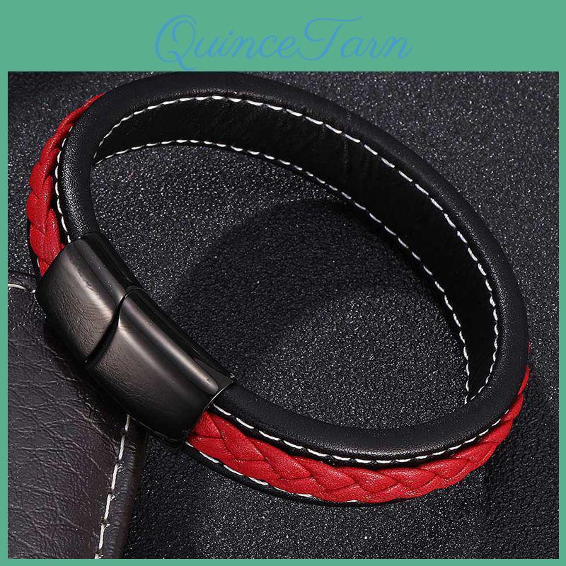 Men Style Red Punk Handwoven Leather Bracelet Highquality Metal Buckle Women Wristband Gift Bb0008