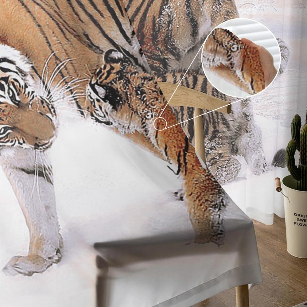 Wild Animal Tiger Walking In The Snow Sheer Curtains for Living Room Ornamentation Window Drapes Kitchen Tulle Sheer Fabric Drapes