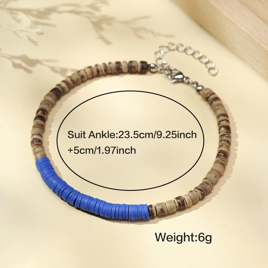 Colorful Rainbow Poly Clay Bead Anklet Boho Surfer Style Beach Foot Jewelry For Women Summer Vacation Accessory Coconut Charm