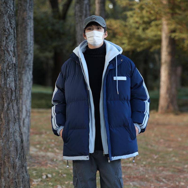 Fake Two-piece Cotton Clothes Men's 2025 Winter New Couple Hooded Cotton-padded Clothes Korean Thermal Jacket Men