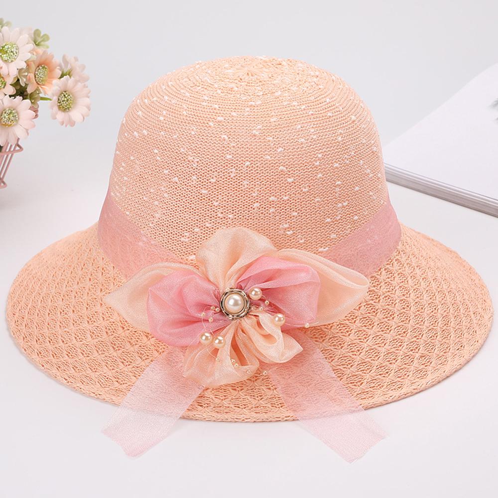 Big Bow Flowers Women Straw Hat Sunscreen Bucket Hat Summer Casual Wide Brim Sun Cap Beach Hat Outdoor Fashion Elegant Foldable
