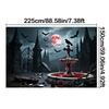 Red Full Moon,Crows,Castle,Bat Elements-Halloween Backdrop Tapestry for Party,Photography Booth,Festive Decor,Wall Decor