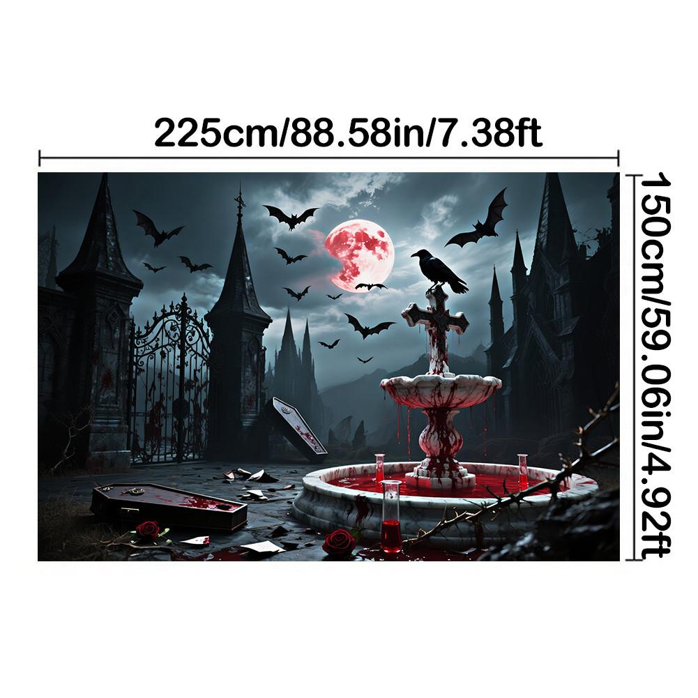 Red Full Moon,Crows,Castle,Bat Elements-Halloween Backdrop Tapestry for Party,Photography Booth,Festive Decor,Wall Decor