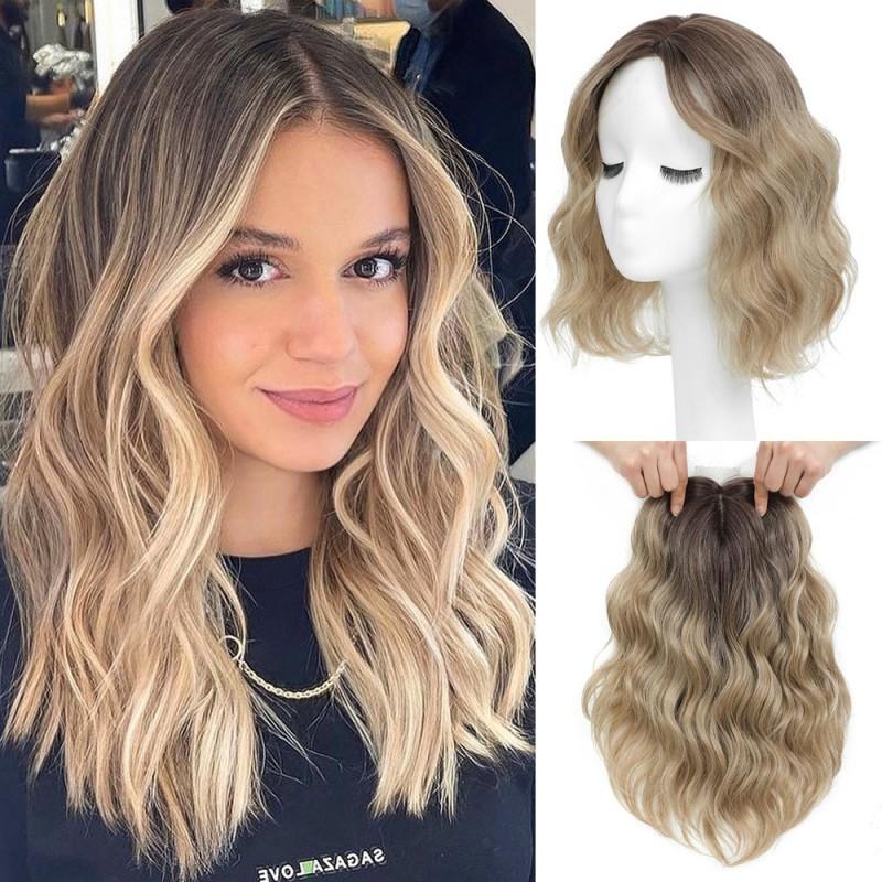 Womens Lace Front Bangs Wavy Hair Topper 12inch Short Curly Hairpiece Natural Looking Thinning Easy Wear