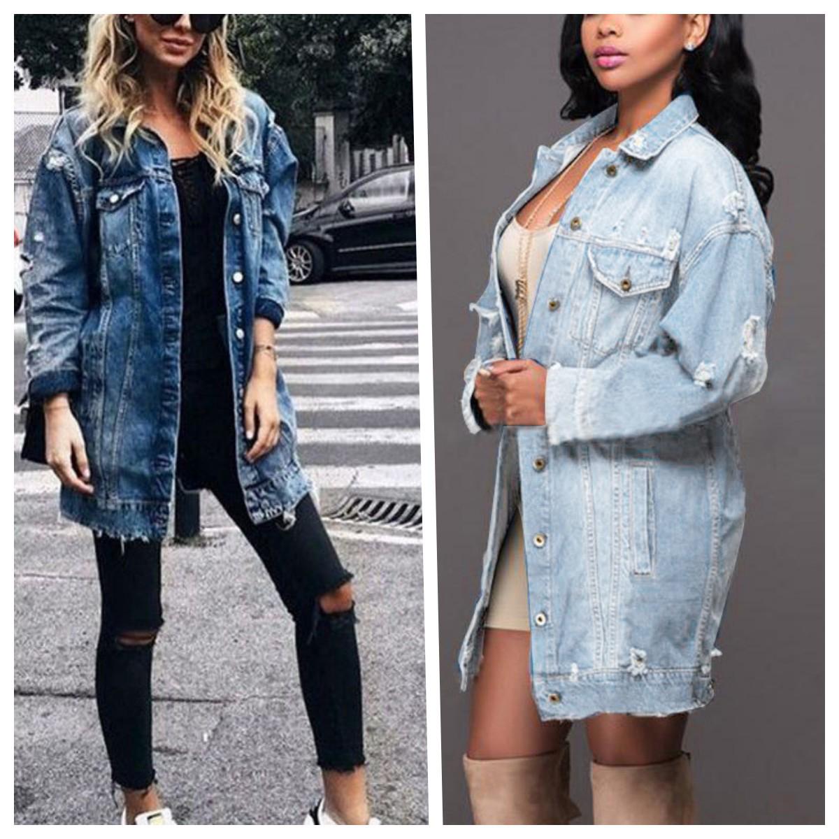 Coupe-vent tendance en denim pour femmes européennes et américaines - Veste taille moyenne et longue L [55-60 kg] bleu foncé