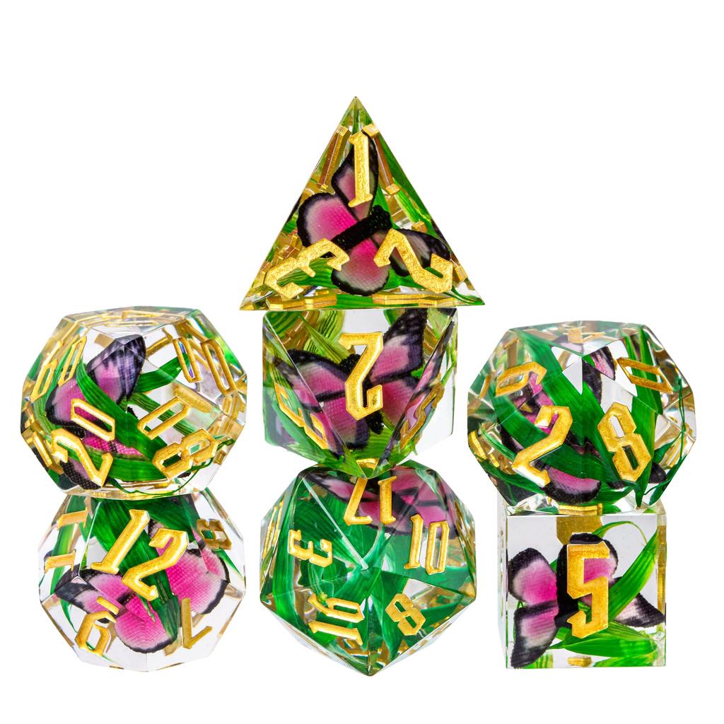 Cusdie DND Sharp Edges Dice with Small Filler 7Pcs Handcrafted D4-D20 Polyhedral Dice Set for D&D Role Playing Board Games
