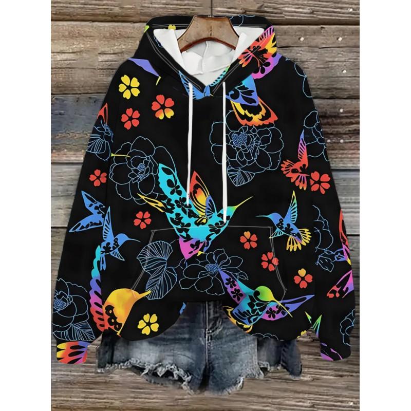 Womens Oversized Hooded Sweatshirt With Cartoon Animal Print Casual Streetwear Top Fall 2025