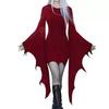 2023 Schwarz & Rot Vampirkostüm - Langes Kleid mit Rundhalsausschnitt & Schnürdetails