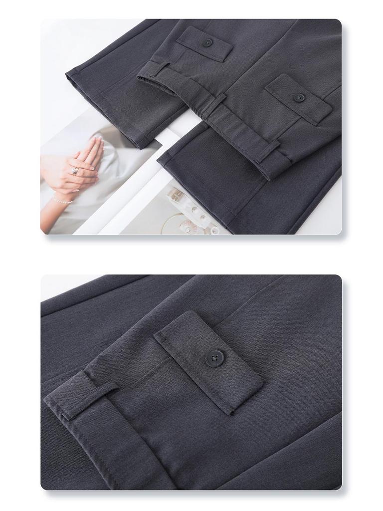 Women's Spring 2025 Gray High-Waisted Wide-Leg Drapey Pants - Elegant and Loose Straight-Leg Fit for Spring/Summer Season