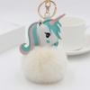 Pompom Keychain Faux Rabbit Fur Ball Licorne Key Chain Horse Pompon Bag Car Keyring Key Holder