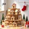 Weihnachtsparty Dekoration Holz Adventskalender, 24 Haus Countdown Display Ständer mit Baum Kalender Form, Festlicher Feiertag Tischplatte Regal