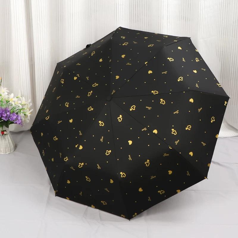 Women's Folding Umbrella for Both Sunny and Rainy Weather, with Heart Print, Fully Automatic, Thickened, Sun Protection, Uv Protection, Sunshade