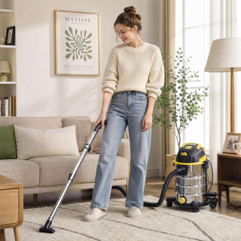 1400W Vacuum Cleaner, 3-in-1 Wet and Dry Vacuum Cleaner with Blowing Mode and 30L Stainless Steel Tank, Silver Tone