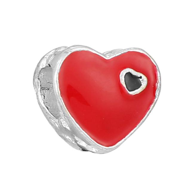 4pcs Sale Romantic Style Enamel Love Heart Charms Beads Fit Original Bracelets Necklaces For Women Girlfriend Jewelry Making