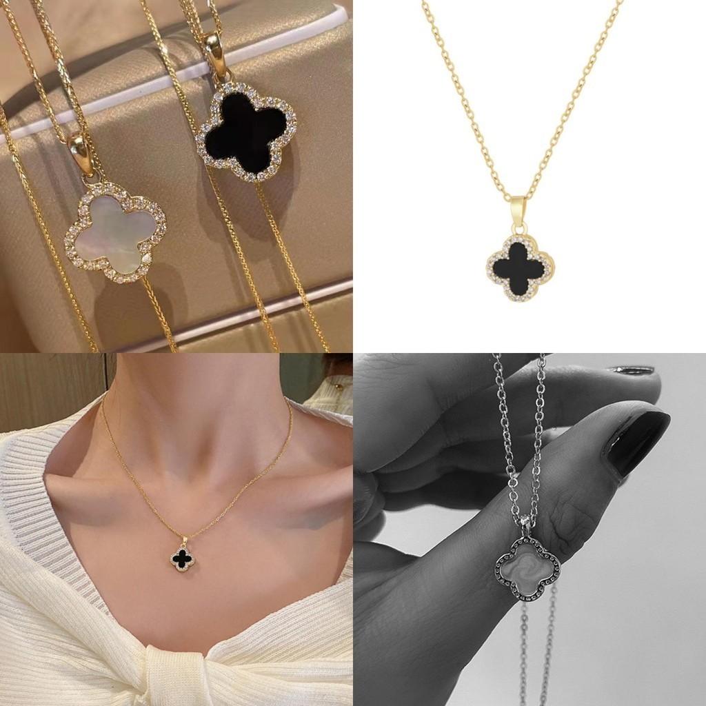 Fashionable Four-leaf Clover Sweater Chain For Women Alloy Material Geometric Design