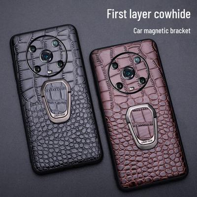 Crocodile Pattern Leather Case for Honor Magic4 Ultimate with Bracket, Full Protection Cover.