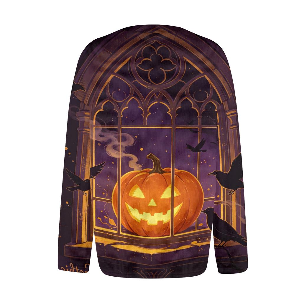Womens Halloween Print Long Sleeve Knit Cardigan Button Up Sweater Coat Lightweight Casual Outerwear for Fall and Winter