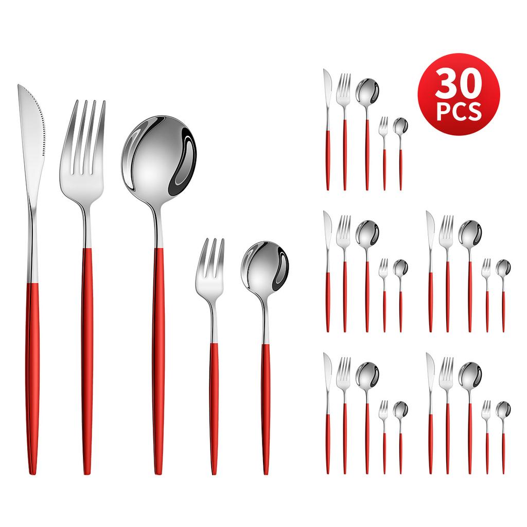 Stainless Steel 30-Piece Tableware Steak Knife, Fork and Spoon 5 Main Pieces Tableware Suit