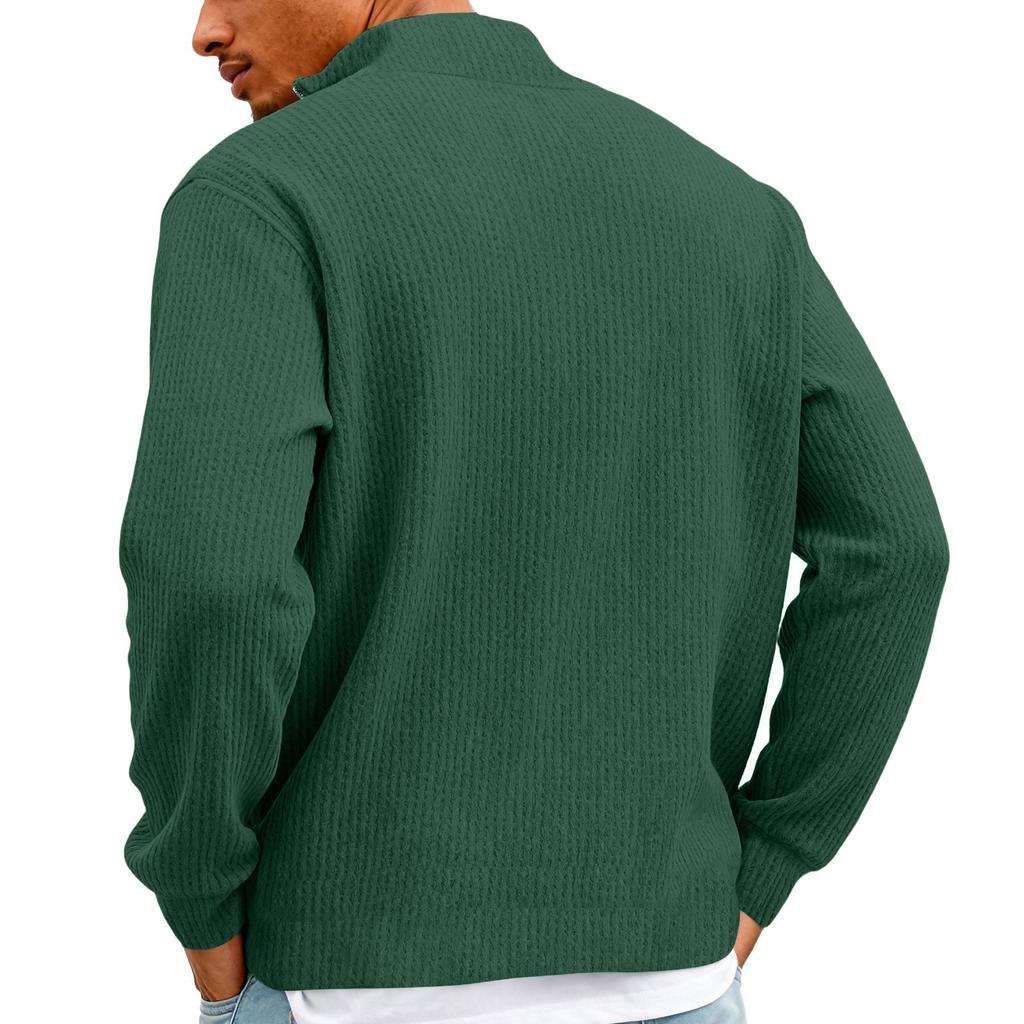 Men's Vintage Long,Sleeve Top | Zip,Up Stand Collar Stylish Casual Shirt For Daily & Outing Wear