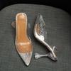 Fashion Crystal Beading Transparent Sandals Women Super High Heels Party Shoes Woman Perspex Thin Heeled Sandalias Mujer Plus Size 42