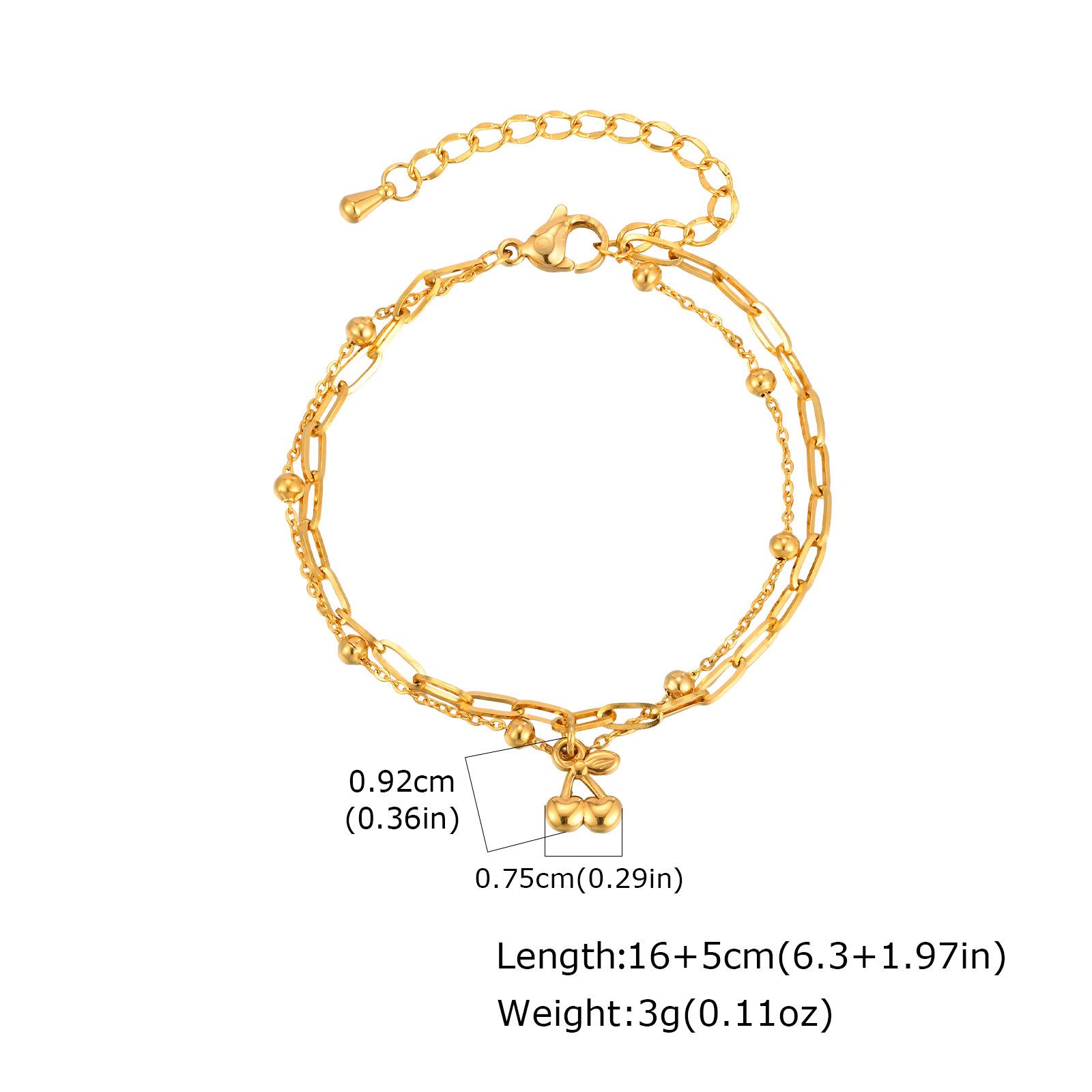 Wind Sweet Girl Stainless Steel Double Cherry Fashion Bracelet 18K Gold, Accessories Br-2575 золотой