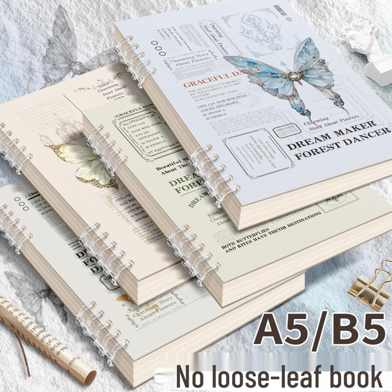 Butterfly Retro English Loose-Leaf Binder: A5 Lined Inner Core B5 Single Book with OPP Bag Packaging