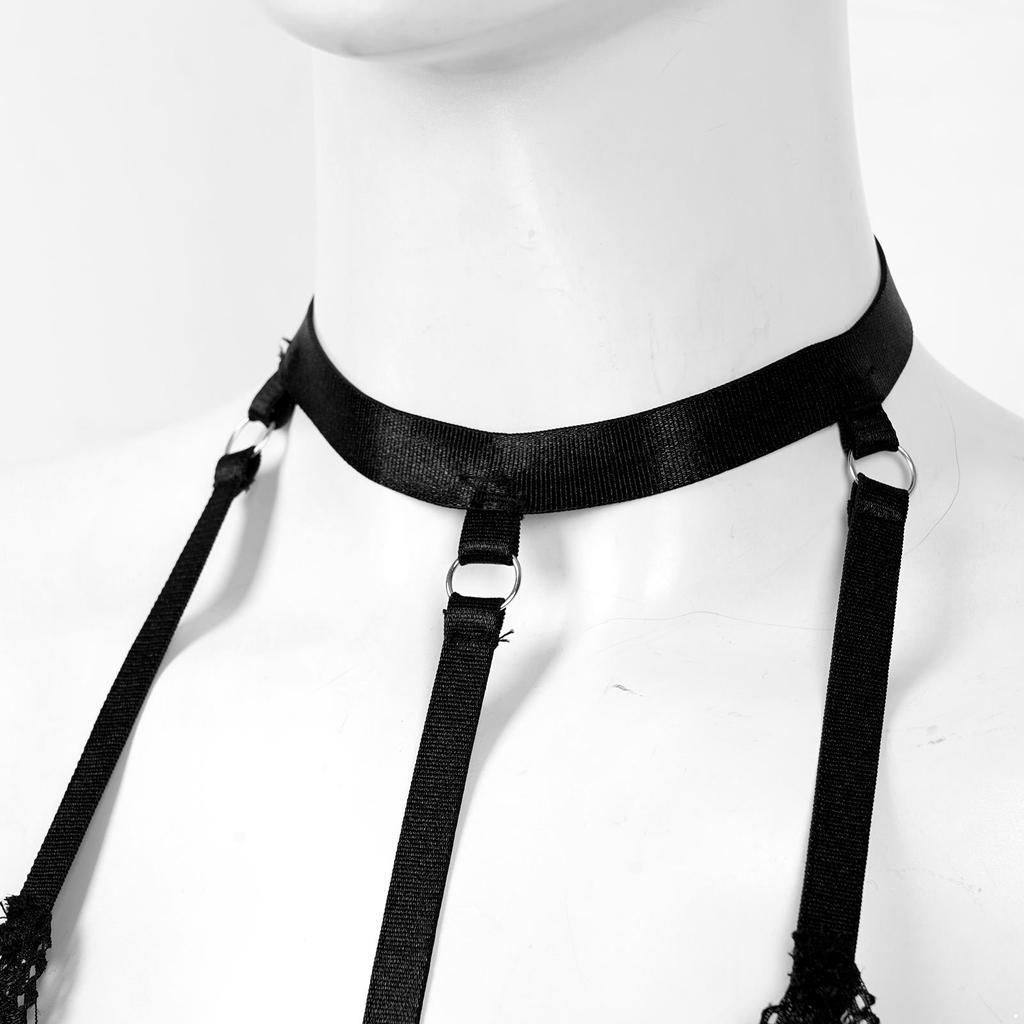Ladies See-Through Lace Bralette Unlined Strappy Brassiere Adjustable Halter Neck Lingerie for Clubwear Evening Wear