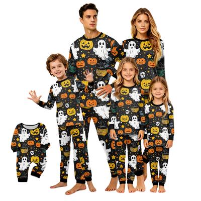 Family Matching Halloween Printed Pajama Set, Long Sleeve Top and Pants for Mom and Kids