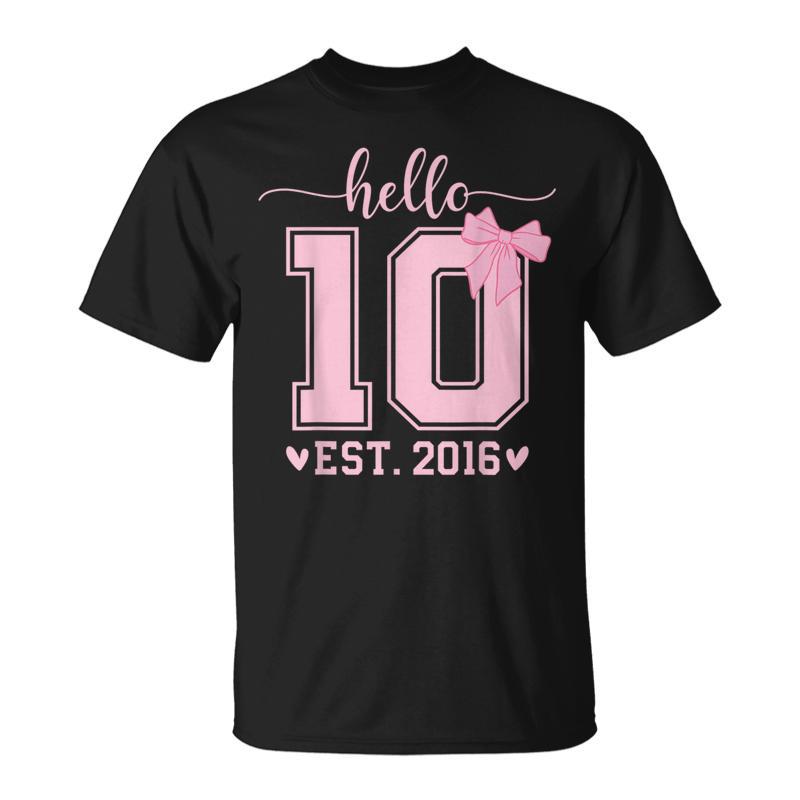 Hello Ten Est 2016 10Th Birthday Coquette Bow 10 Year Girl T-Shirt