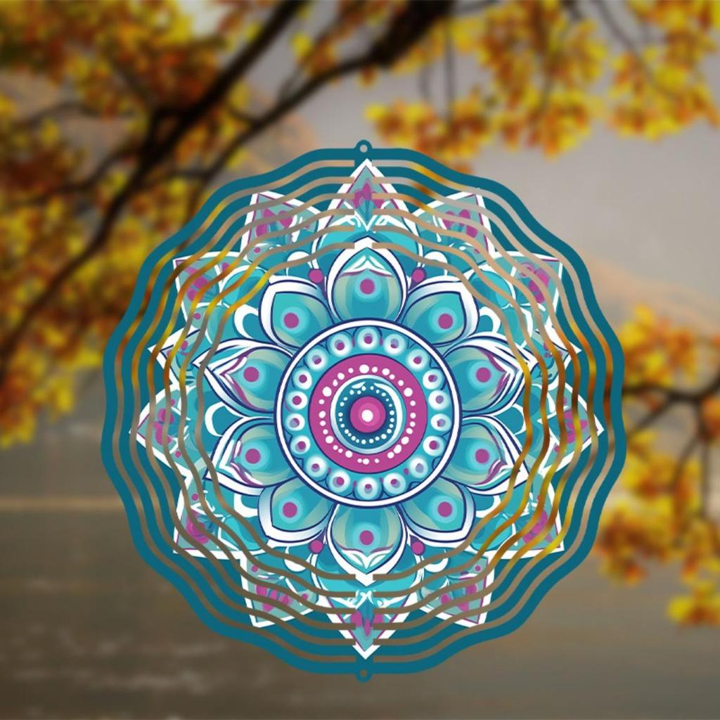 10 Inch Mandala Flower Wind Chime Hanging Outdoor Decor Rotating 360 Hook for Courtyard Balcony Garden Spring Summer Autumn Winter